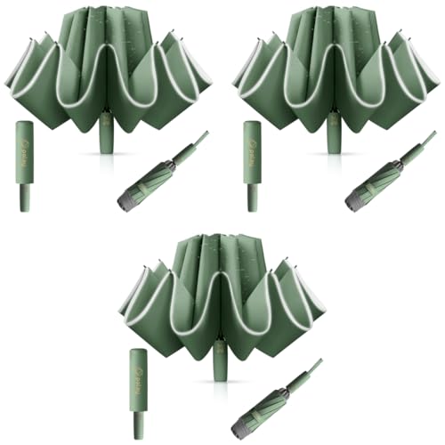 PALAY® Auto 3-Fold Large Umbrella with Reflective Strip 50 Inch Compact Travel Umbrella One-Touch Open Close Reinforced 10 Dual Ribs Sun Protection 99 Percent UV Rain Windproof for Men Women Green X 3 PALAY® Auto 3-Fold Large Umbrella with Reflective Strip 50 Inch Compact Travel Umbrella One-Touch Open Close Reinforced 10 Dual Ribs Sun Protection 99 Percent UV Rain Windproof for Men Women Green X 3
